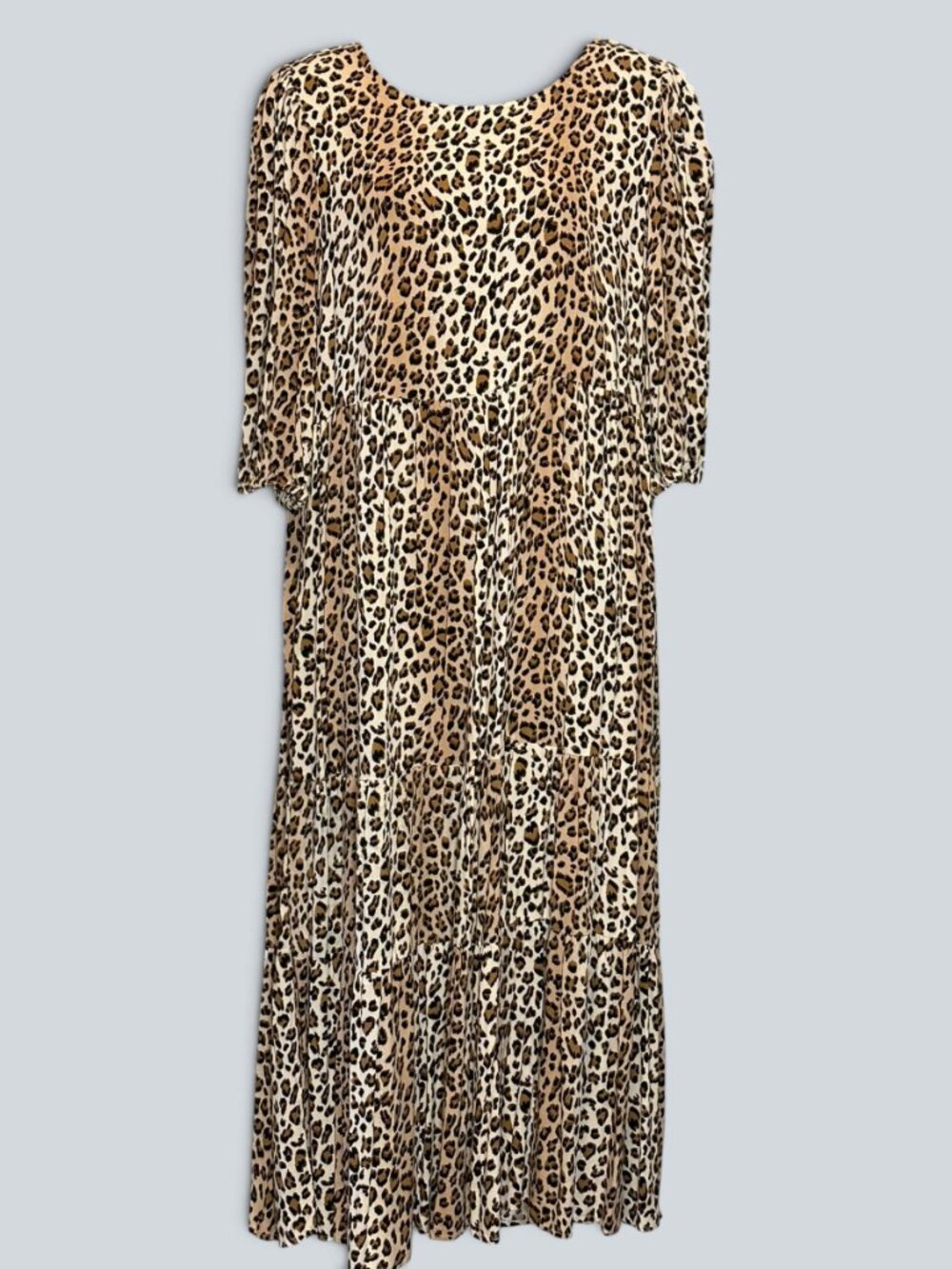 Carly Jean Los Angeles CJLA Rayon LEOPARD Tiered Midi Dress Large L - Picture 2 of 7